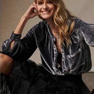 Anthropologie Pilcro Velvet Balloon Sleeve Top